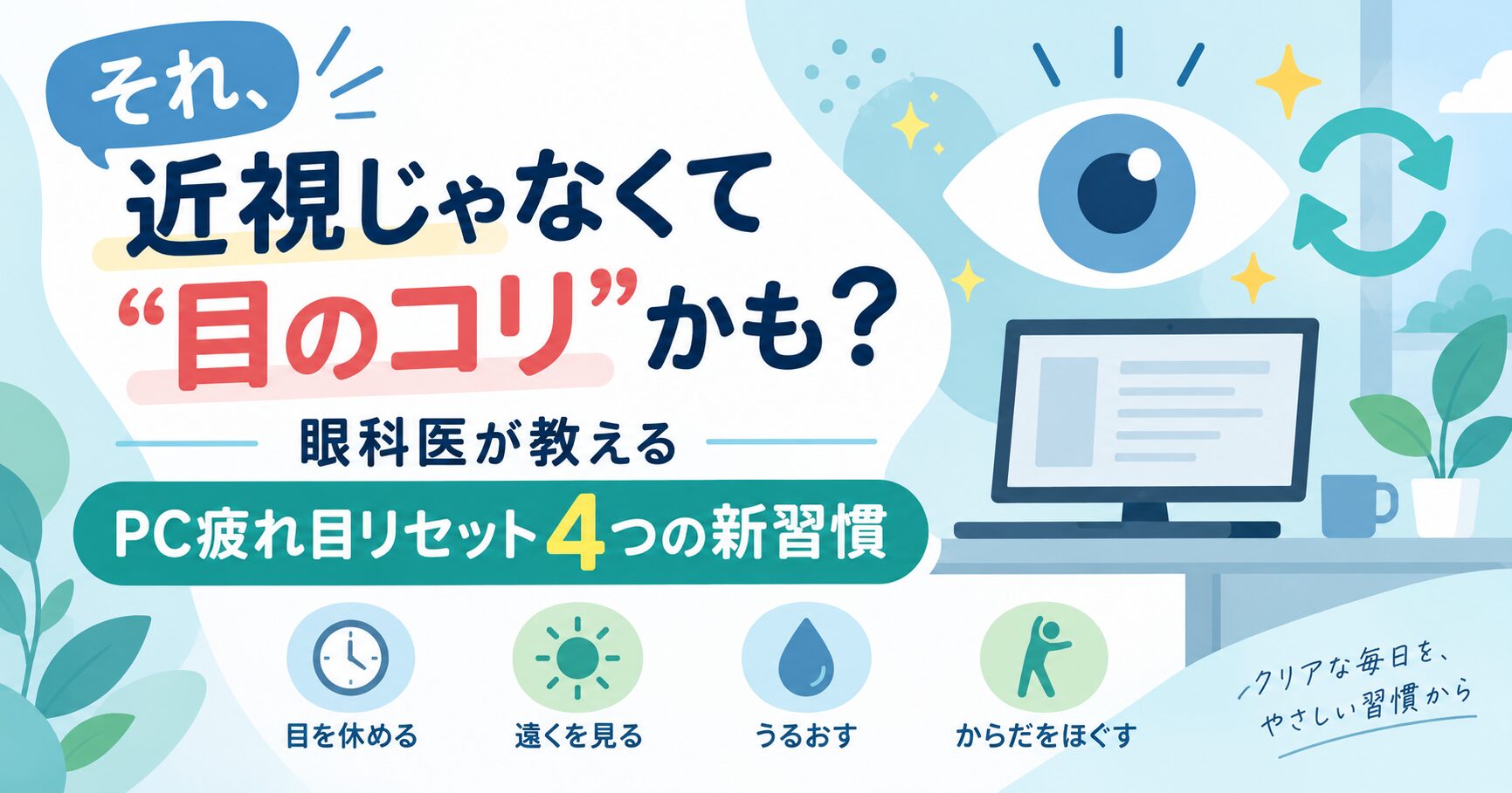 それ、近視じゃなくて“目のコリ”かも？眼科医が教えるPC疲れ目リセット4つの新習慣