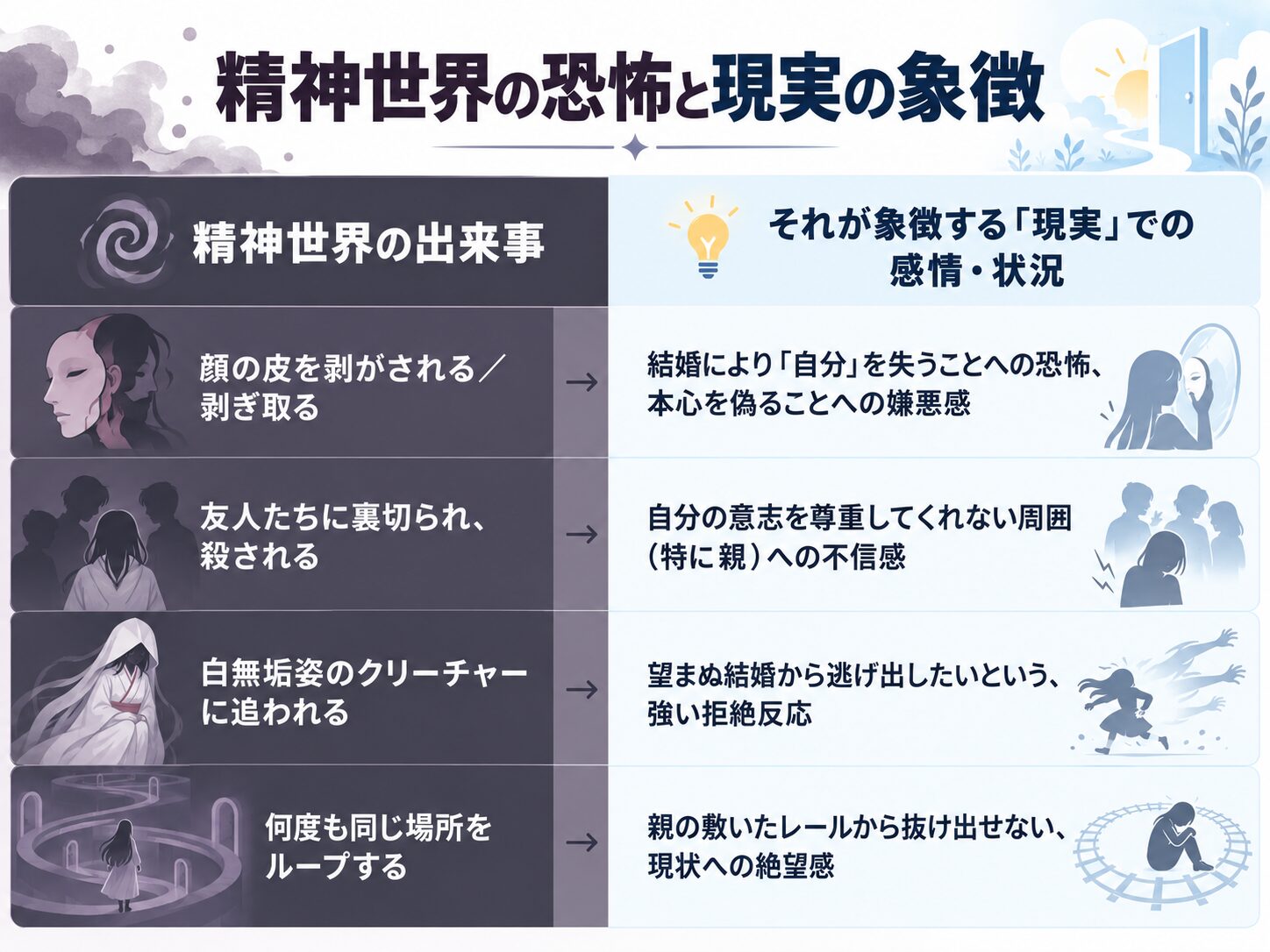 精神世界の恐怖と現実の象徴