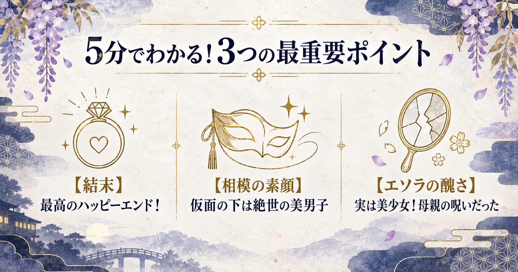みにくい遊郭の子の3つのネタバレ。結末はハッピーエンド、相模の素顔は美男子、エソラの醜さは母親の呪いが原因。