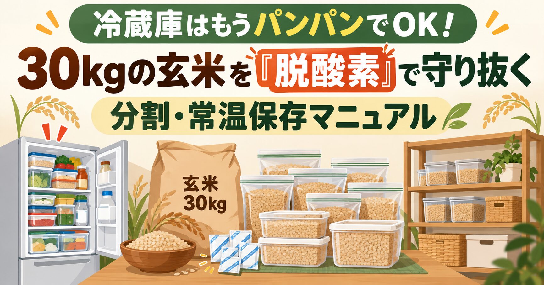 冷蔵庫はもうパンパンでOK！30kgの玄米を「脱酸素」で守り抜く分割・常温保存マニュアル