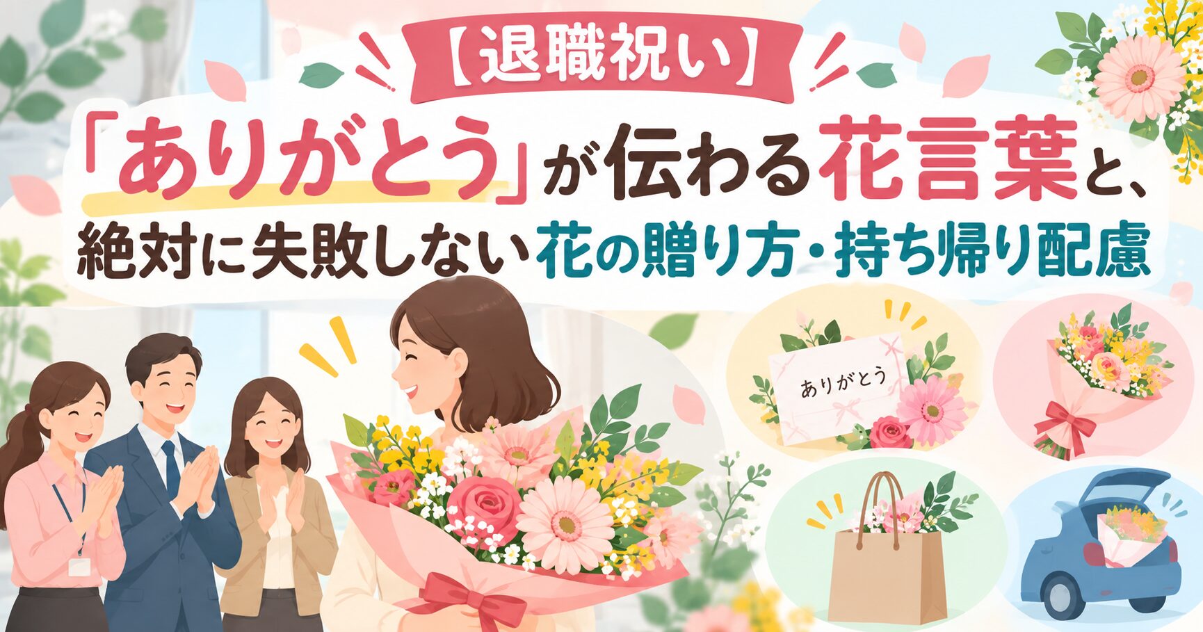 【退職祝い】「ありがとう」が伝わる花言葉と、絶対に失敗しない花の贈り方・持ち帰り配慮