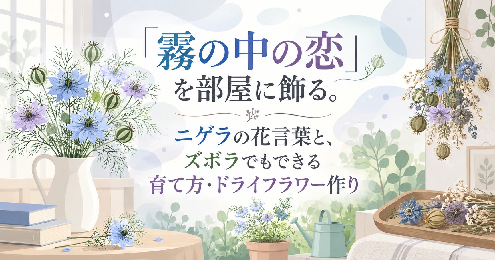 「霧の中の恋」を部屋に飾る。ニゲラの花言葉と、ズボラでもできる育て方・ドライフラワー作り